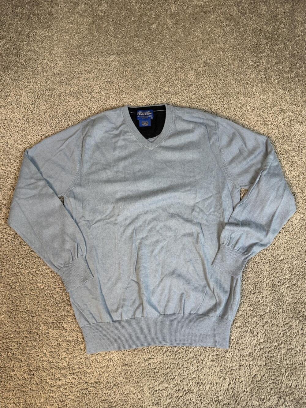 Pendleton Sweater Mens S Blue V-Neck Lightweight Cotton Cashmere Pullover